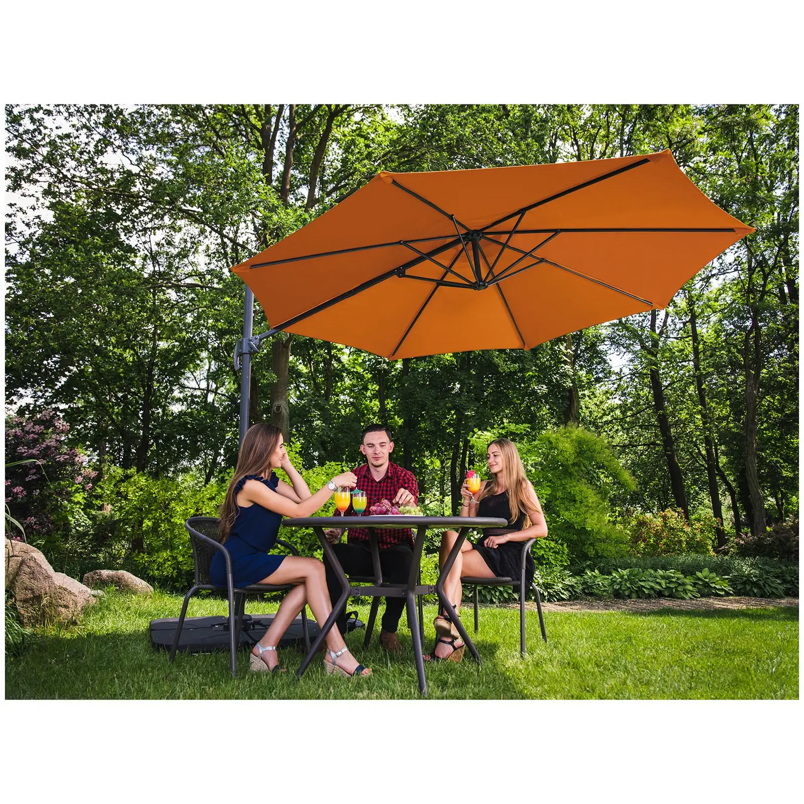 Aurinkovarjo - oranssi - pyöreä - Ø 300 cm - kallistettava ja käännettävä